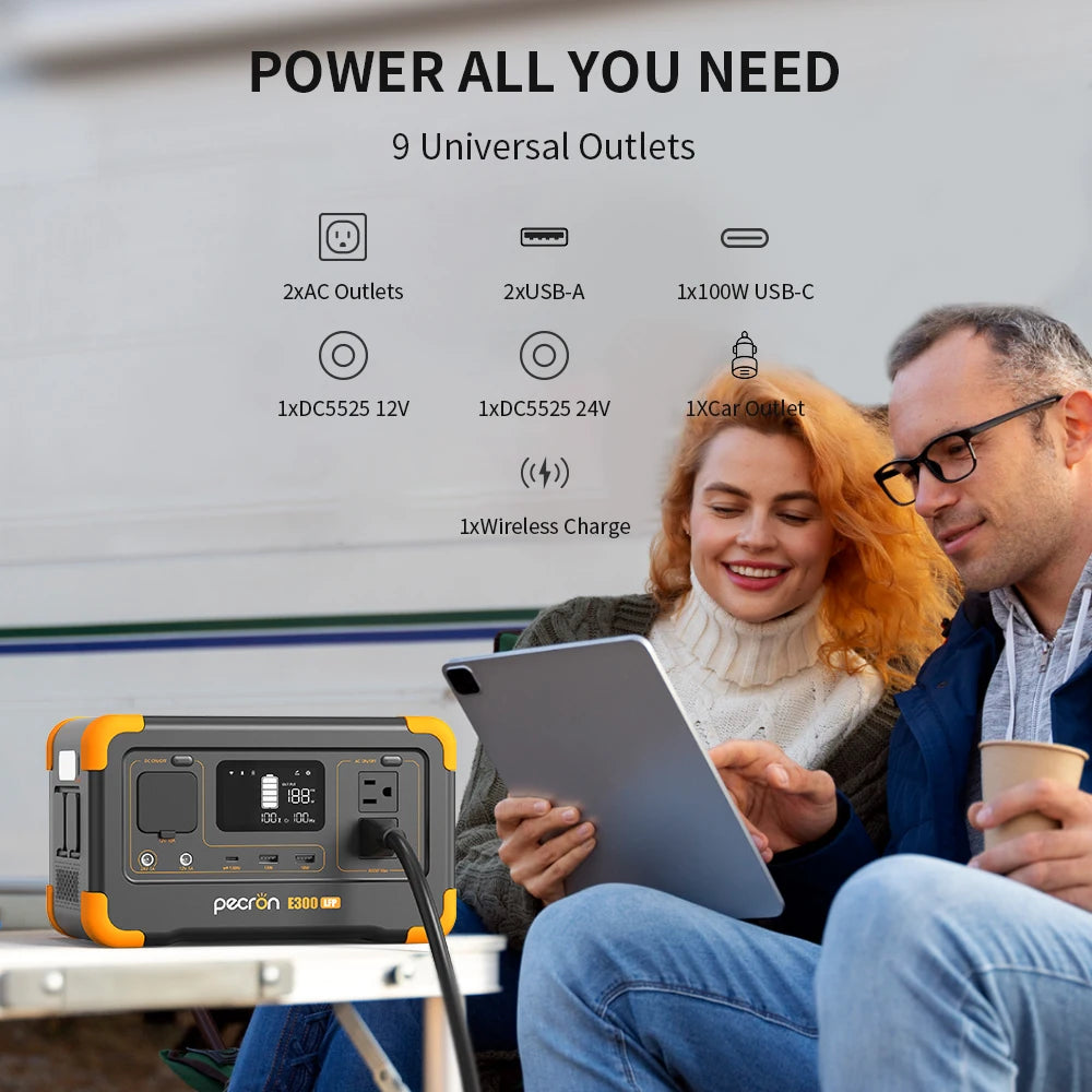 Pecron E300LFP 600W Portable Power Station with 100W Solar Panel for Camping