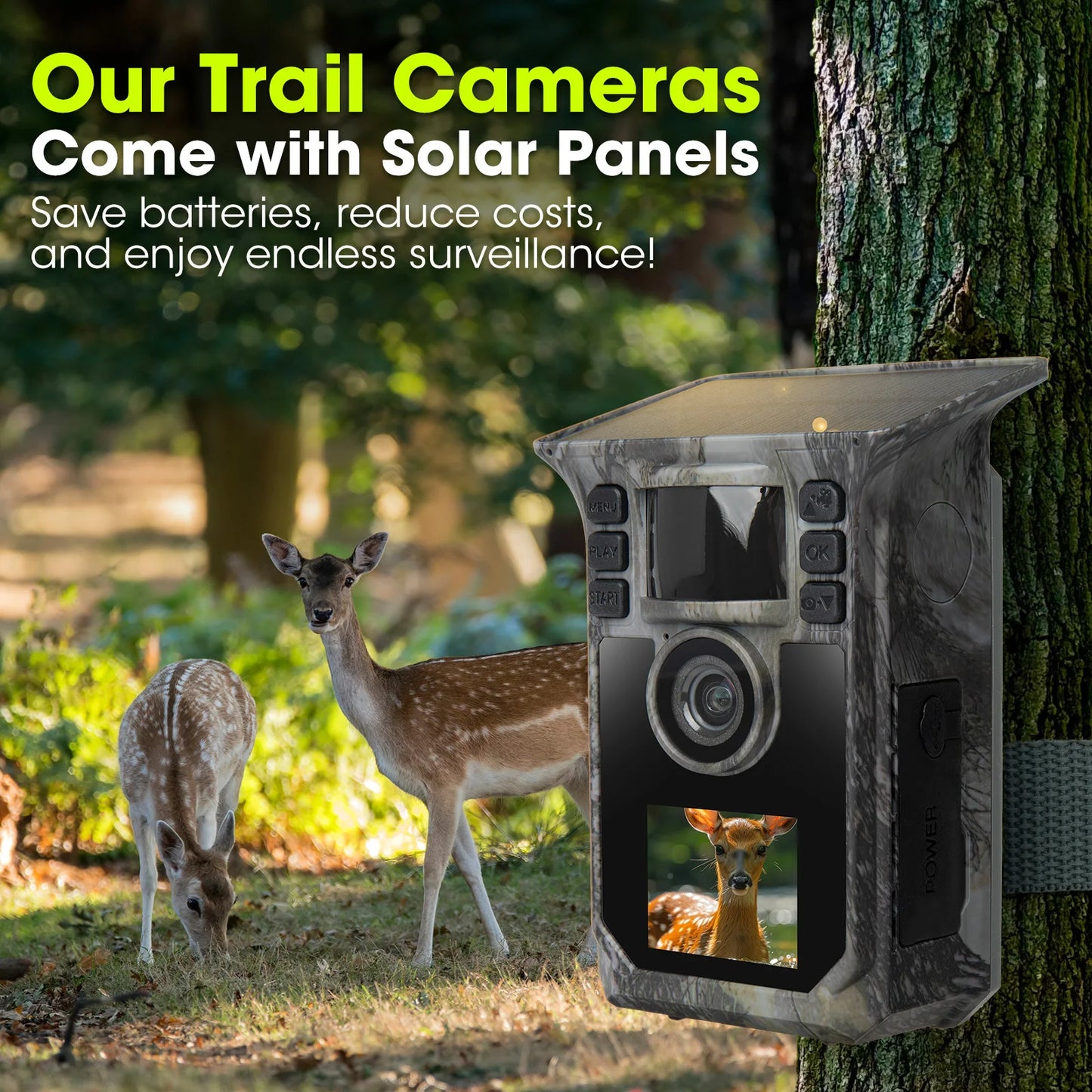 4K Solar Trail Camera, 64MP Trail Camera with Night Vision 0.2s Trigger Motion Activated, Game Camera with 130°