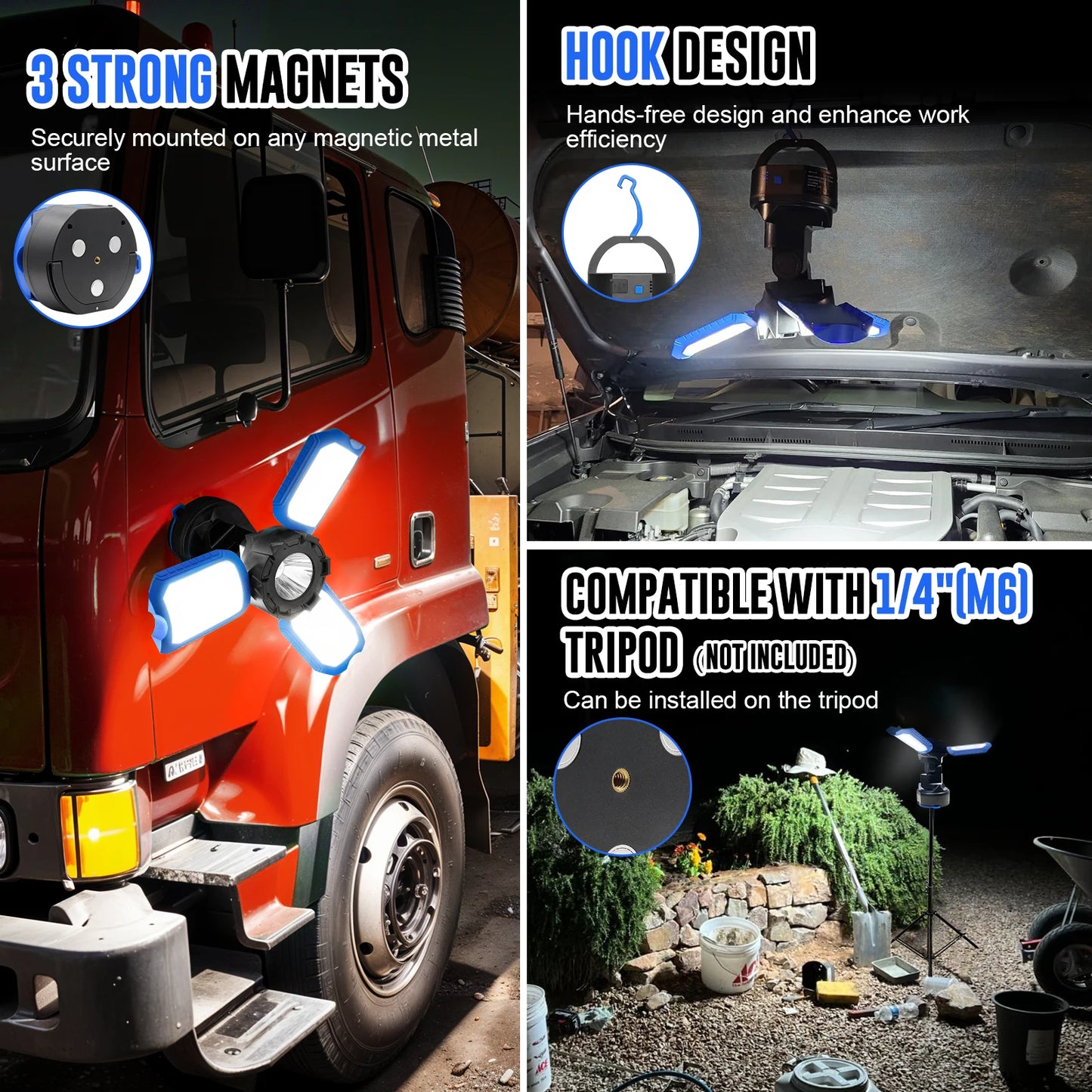 Rechargeable Magnetic LED Camping Work Light 4000 Lumens