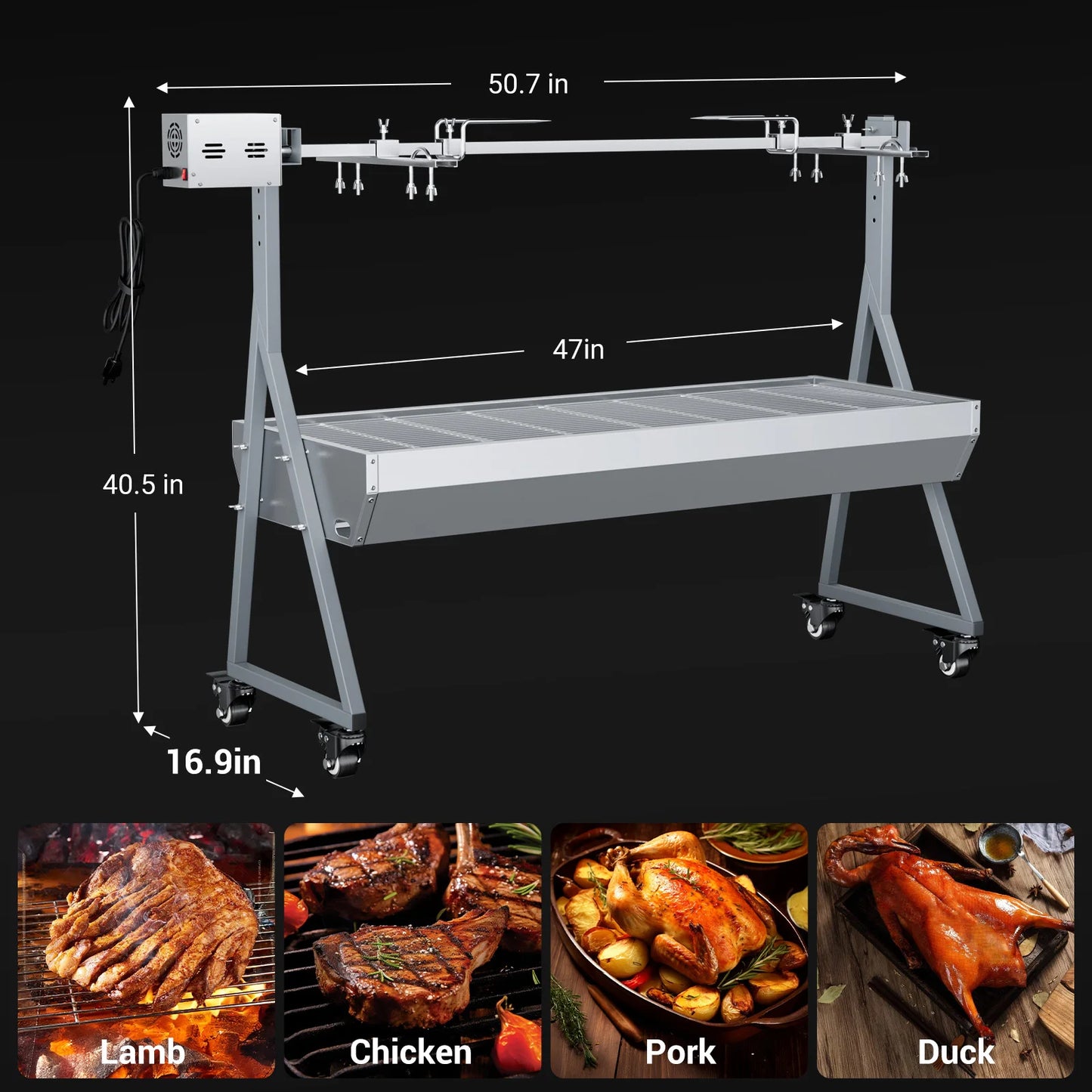 2 in 1 Camping Rotisserie Grill with 25W Motor and 176LBS Capacity