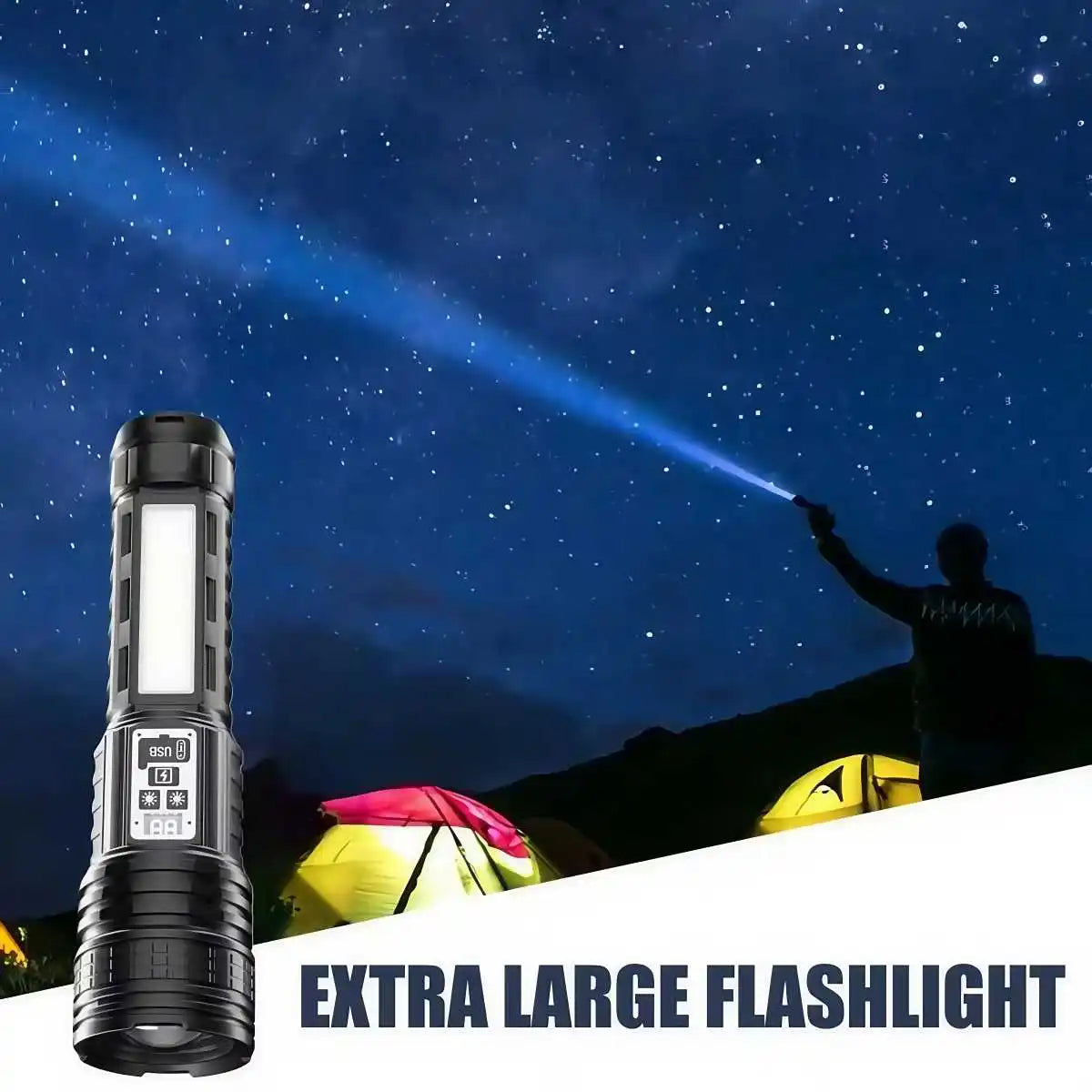 Long Range LED Flashlight with Side Light and LCD Display