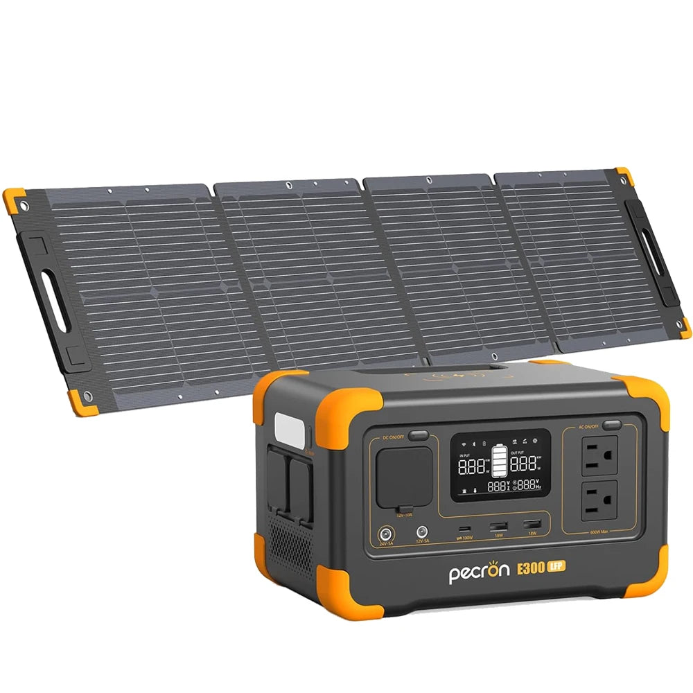 Pecron E300LFP 600W Portable Power Station with 100W Solar Panel for Camping