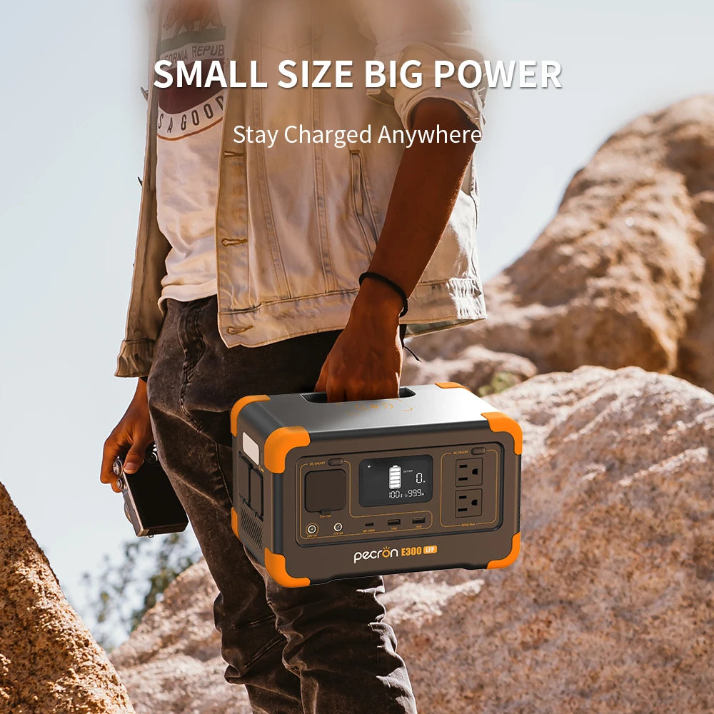 Pecron E300LFP 600W Portable Power Station with 100W Solar Panel for Camping