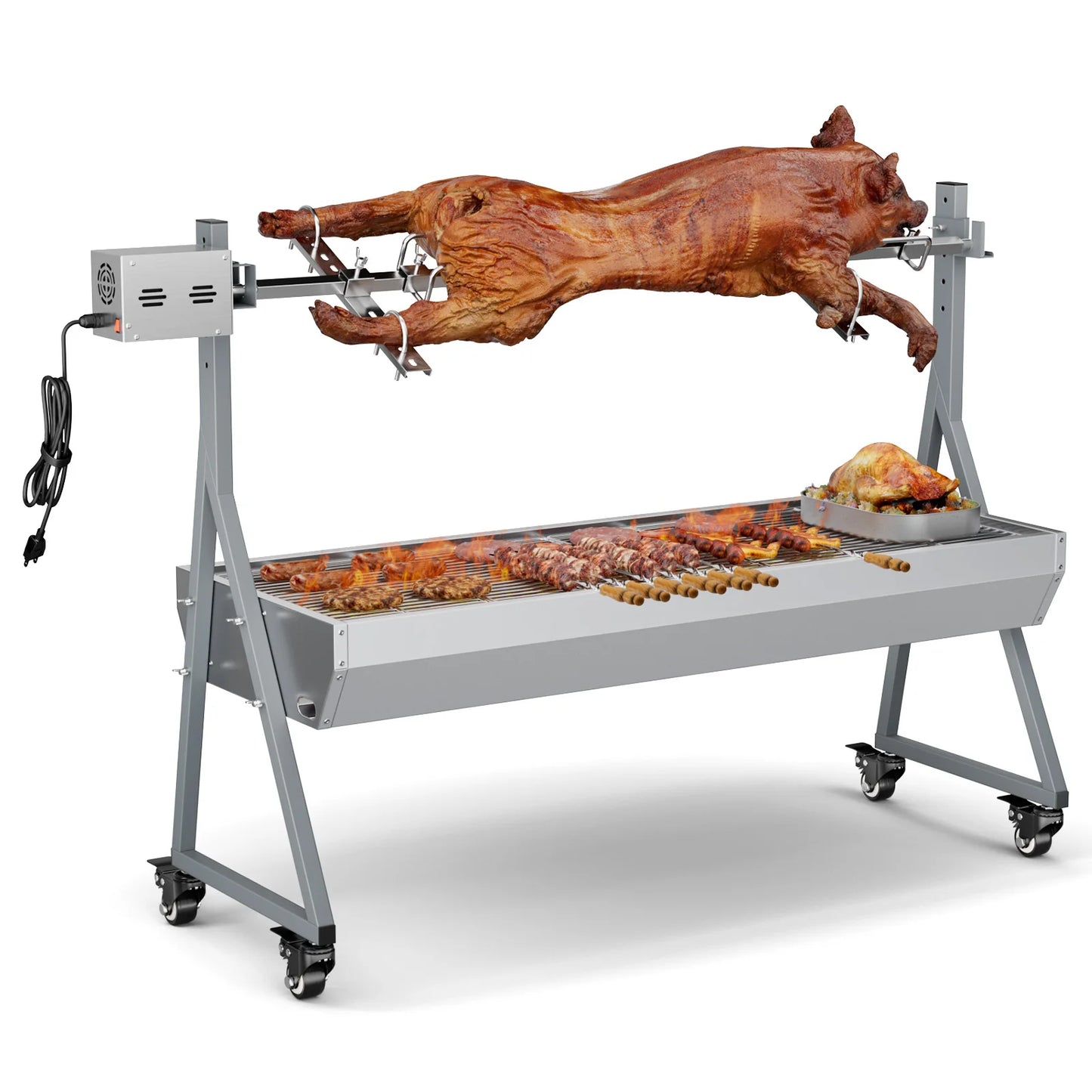 2 in 1 Camping Rotisserie Grill with 25W Motor and 176LBS Capacity