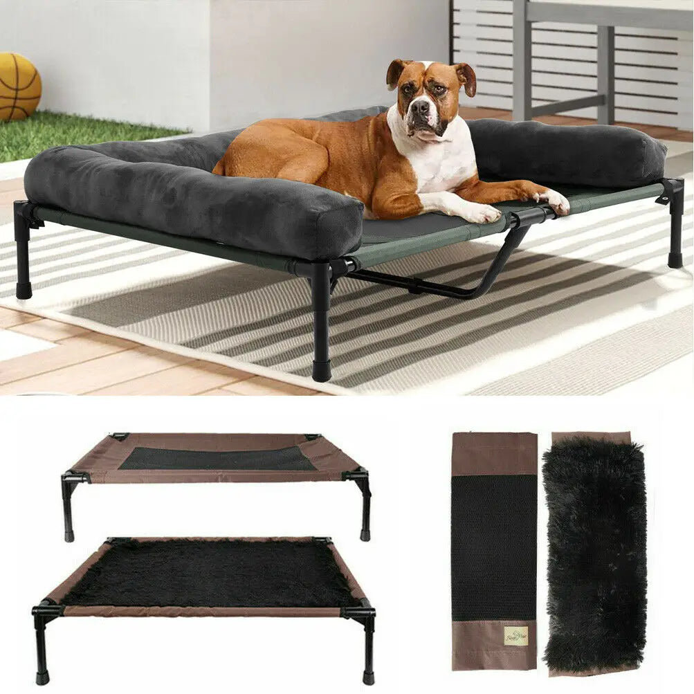 Extra Large Cooling Elevated Dog Bed with Bolster Raised Pet Cot Lounger Indoor/Outdoor Waterproof