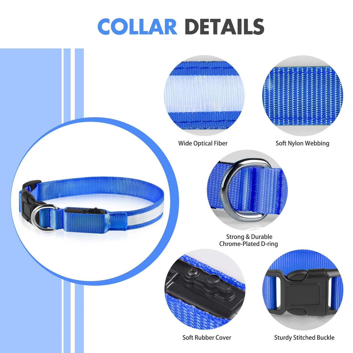 LED Glow Dog Collar Waterproof Light Up Safety Collar