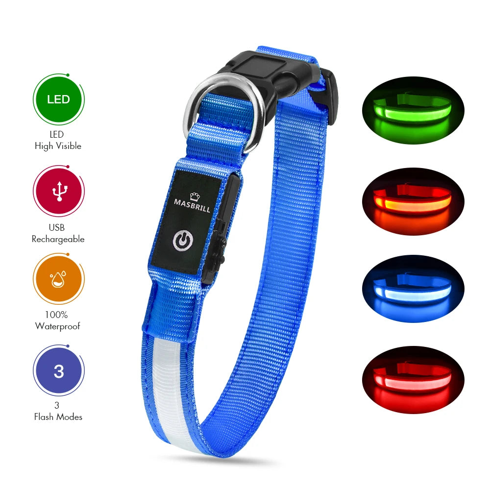 LED Glow Dog Collar Waterproof Light Up Safety Collar