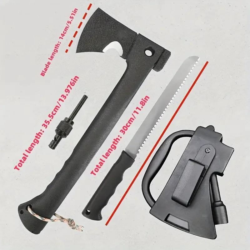 Outdoor Survival Axe with Fire Starter & Multi Tools