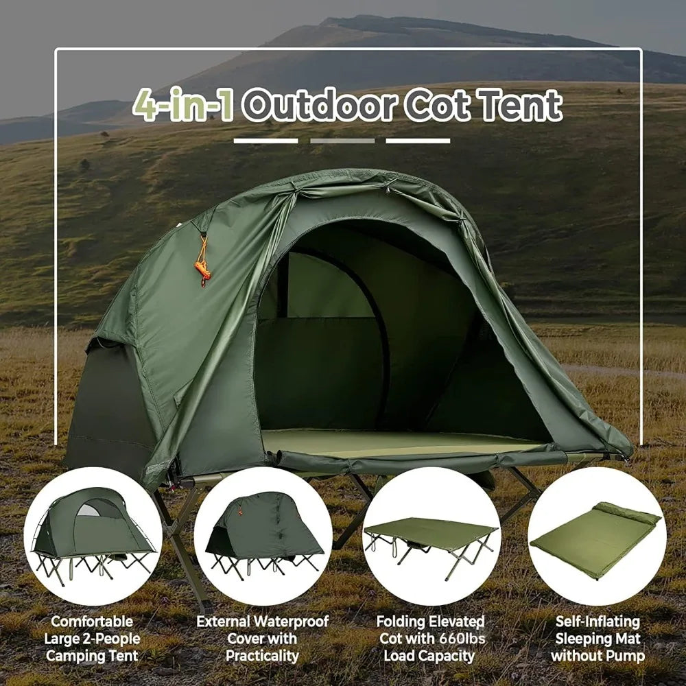 2 Person Elevated Tent Cot with Mattress and Carry Bag