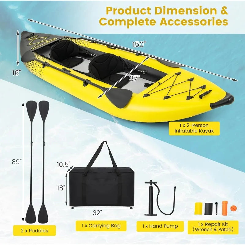 12.5Ft Inflatable Tandem Kayak with Paddles and Pump