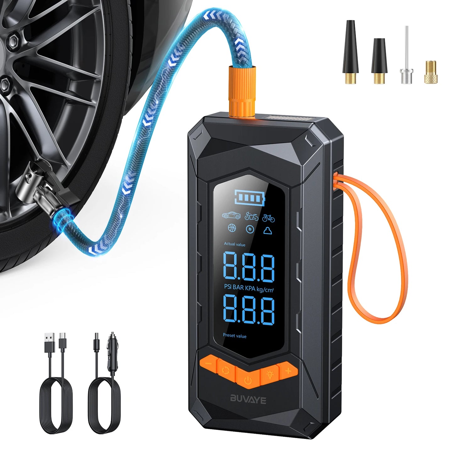 Portable Wired/Wireless Tire Inflator with Air Pump and 3M Power Cord
