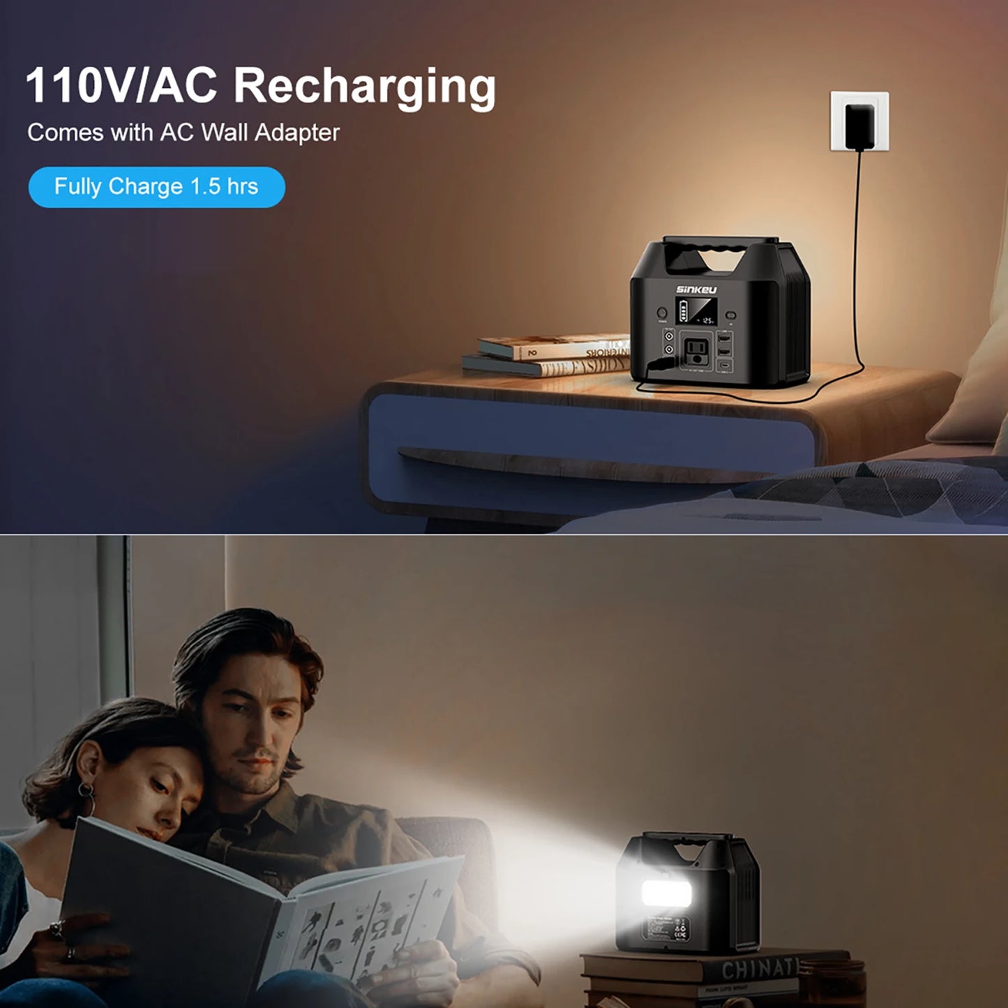 150W Portable Power Station with 122.8Wh LiFePO4 Battery Solar Generator & LED Flashlight for Camping