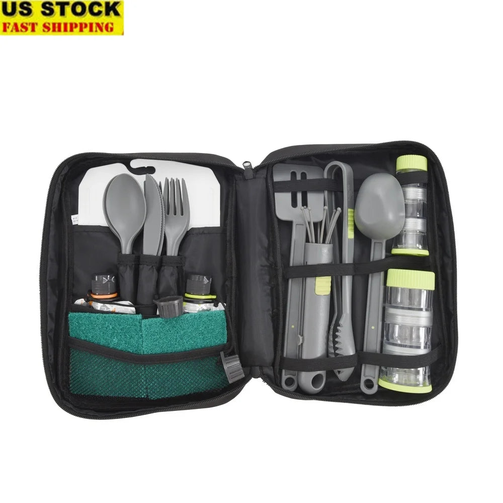 24 Piece Portable Camping Kitchen Utensil Set with Travel Bag