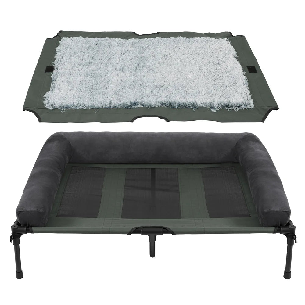 Large Elevated Dog Bed with Cooling Mat and Plush Pad