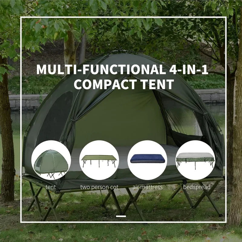 2 Person Foldable Camping Cot with Tent and Air Mattress