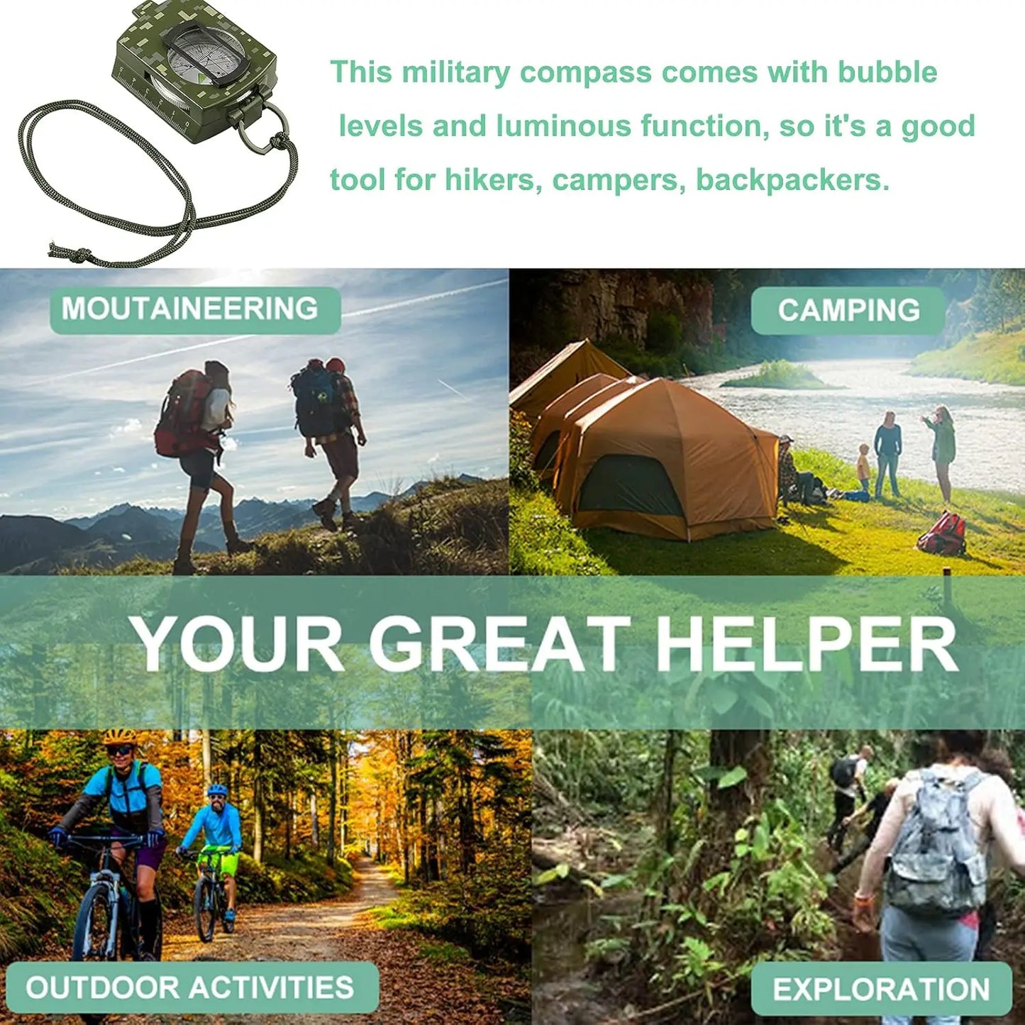 Waterproof Military Compass with Sighting and Carry Bag