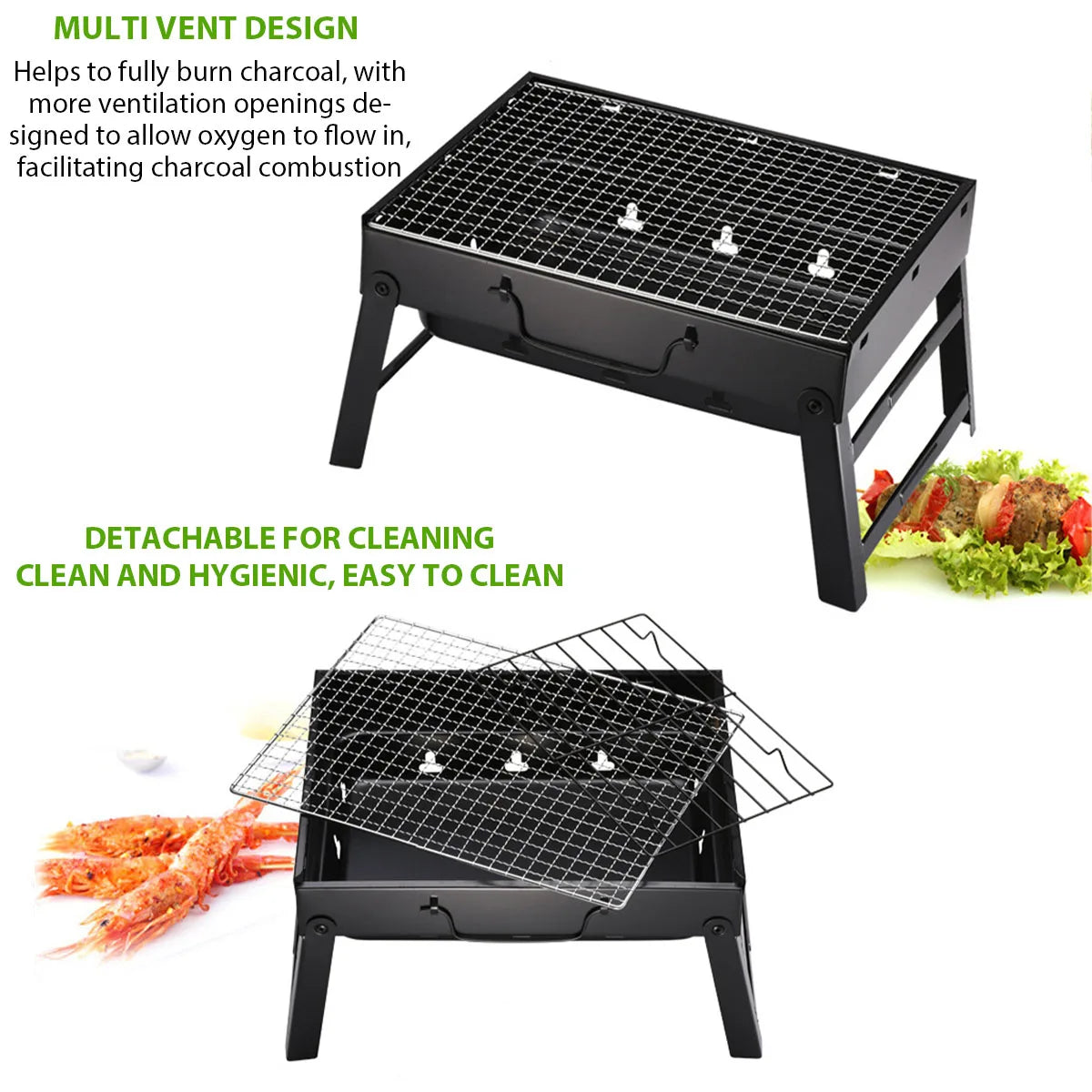 Portable Charcoal Grill Stainless Steel for Outdoor Cooking