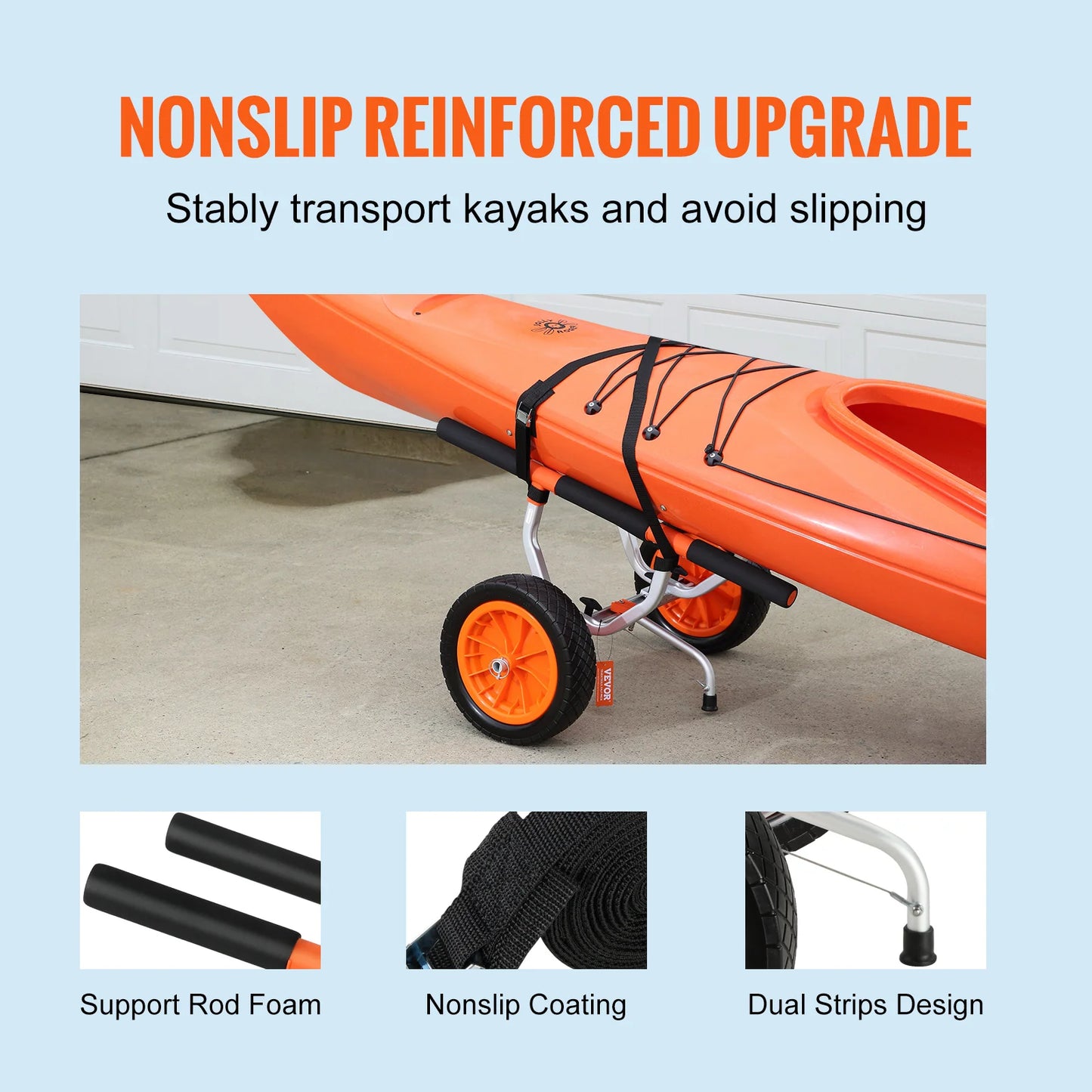 VEVOR 450lb Kayak Cart Detachable Canoe Trolley with 12'' Tires & Adjustable Width