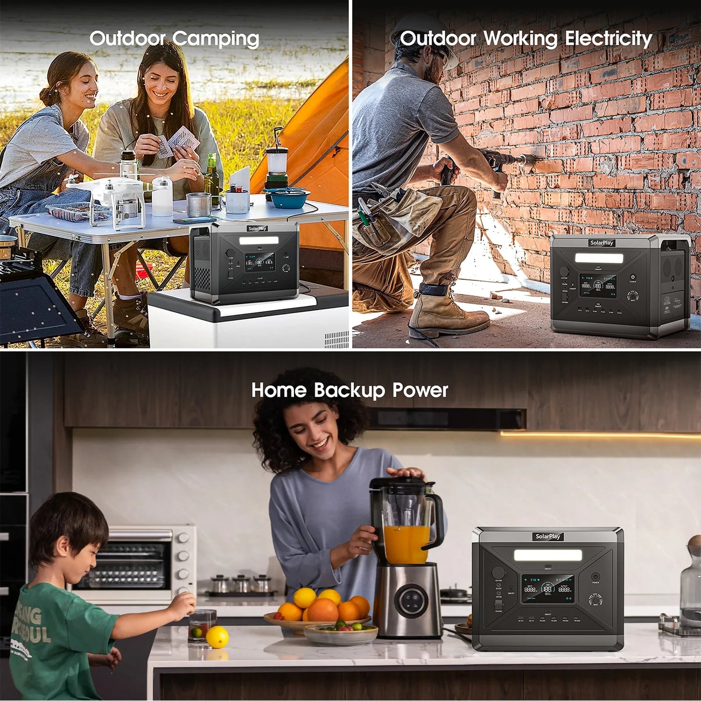 Solarplay Q2501 Portable Power Station 2160Wh LiFePO4 Battery with 2400W AC Output