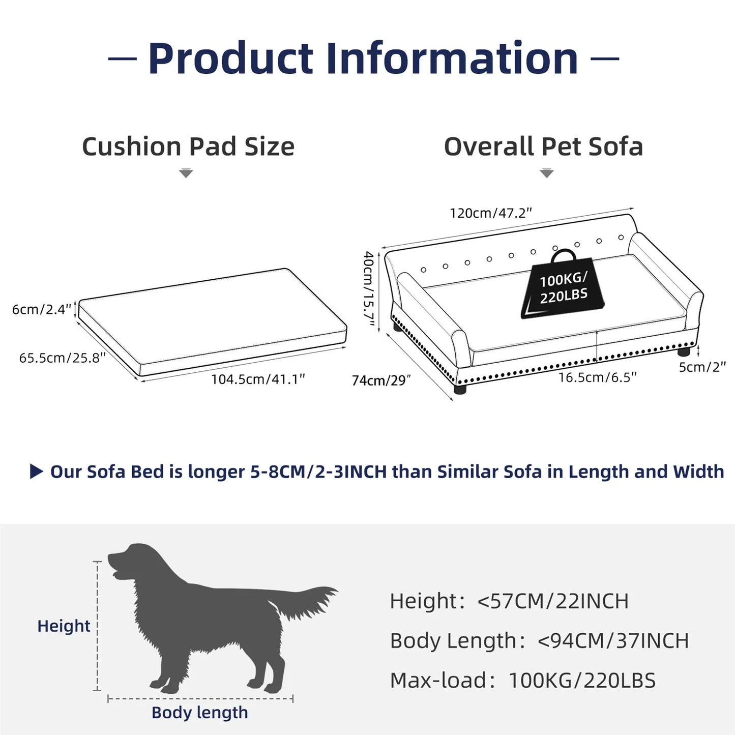 Deluxe Memory Foam Dog Sofa Bed Elevated Lounger