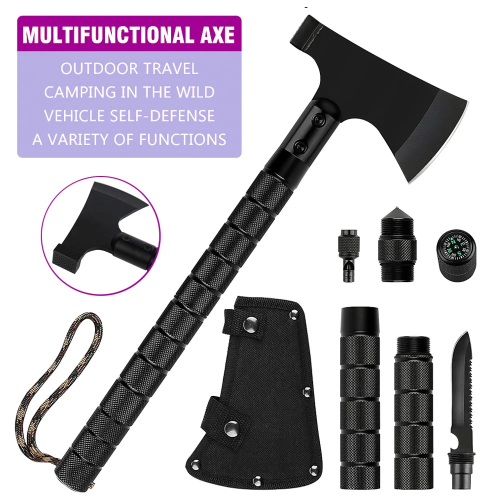 Multi-Function Survival Axe – Portable Foldable Tomahawk Multi-Tool Kit for Outdoor Camping, Touring, and Firewood Chopping