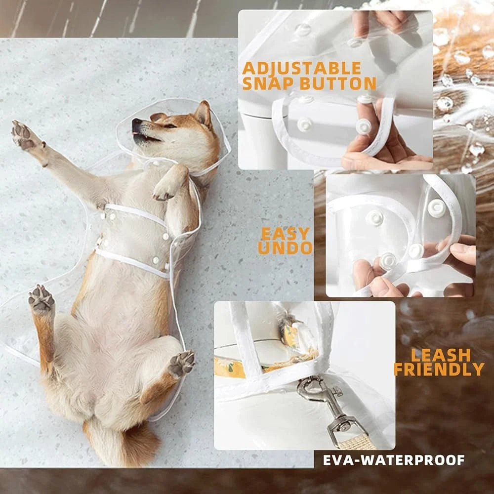 Transparent Waterproof Dog Rain Jacket with Harness Hole