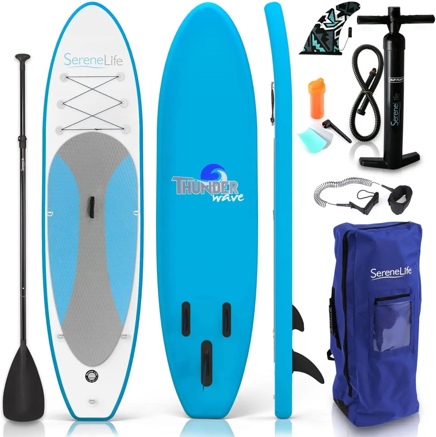SereneLife Inflatable Stand Up Paddle Board with Paddle and Non Slip Deck
