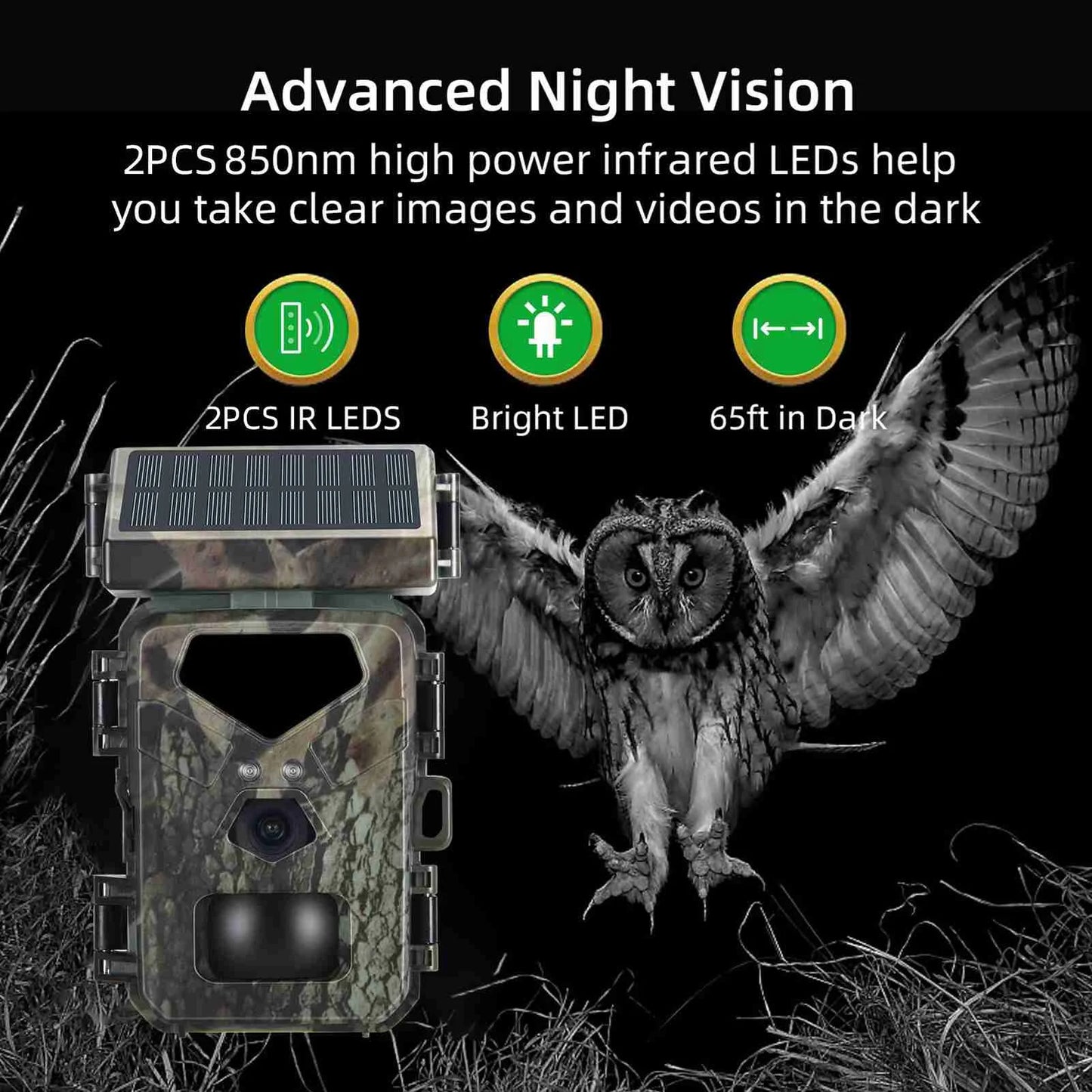 1080P Solar Powered Wildlife Trail Camera with Night Vision