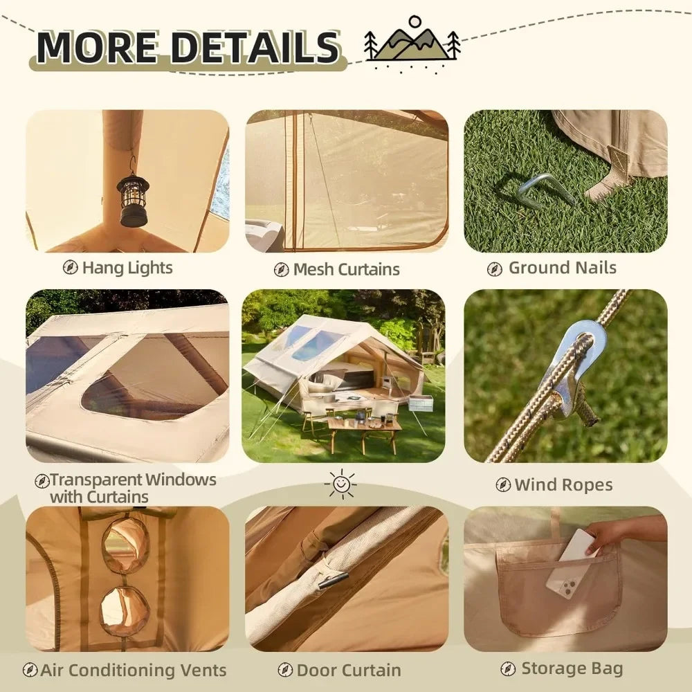 Inflatable Glamping Tent with Stove Jack and Skylight