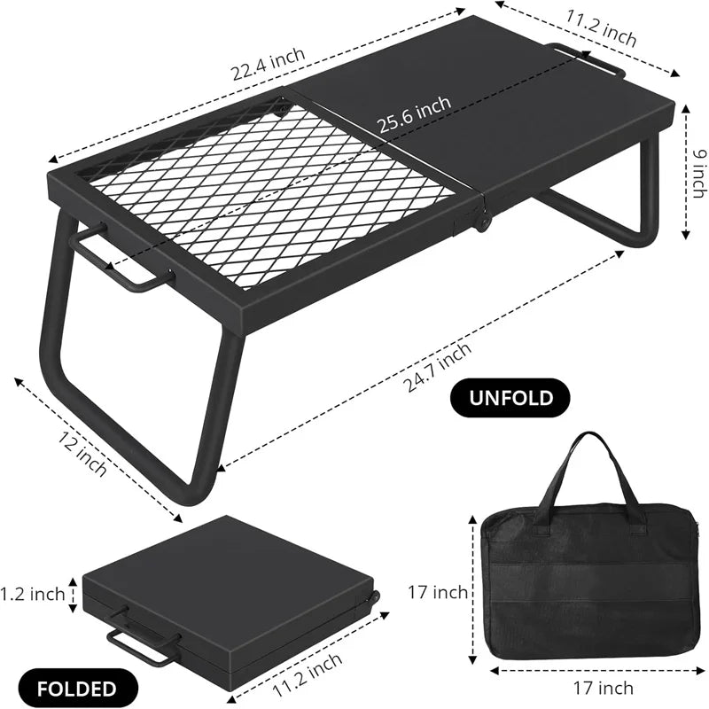 Folding Campfire Grill Portable Heavy Duty Steel Grate