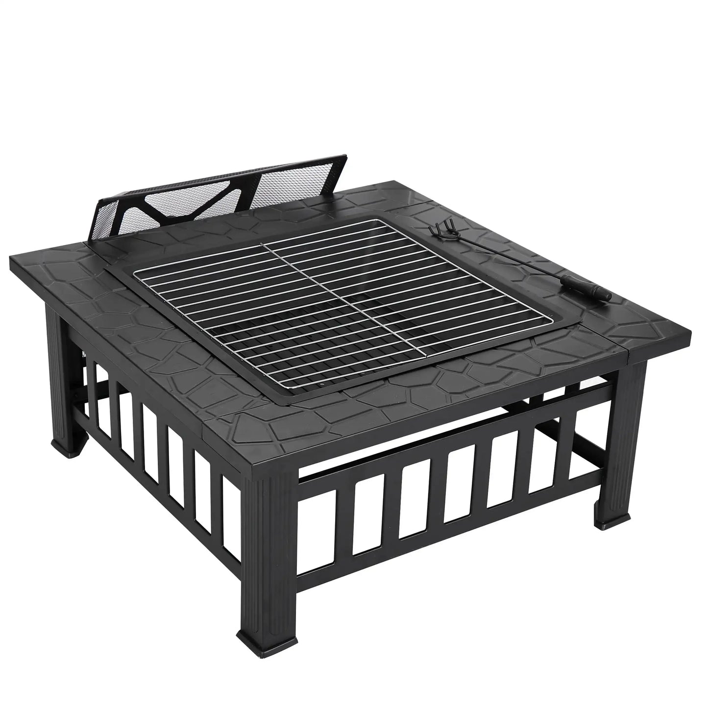 32" Outdoor Fire Pit Square Metal Wood Burning Firepit