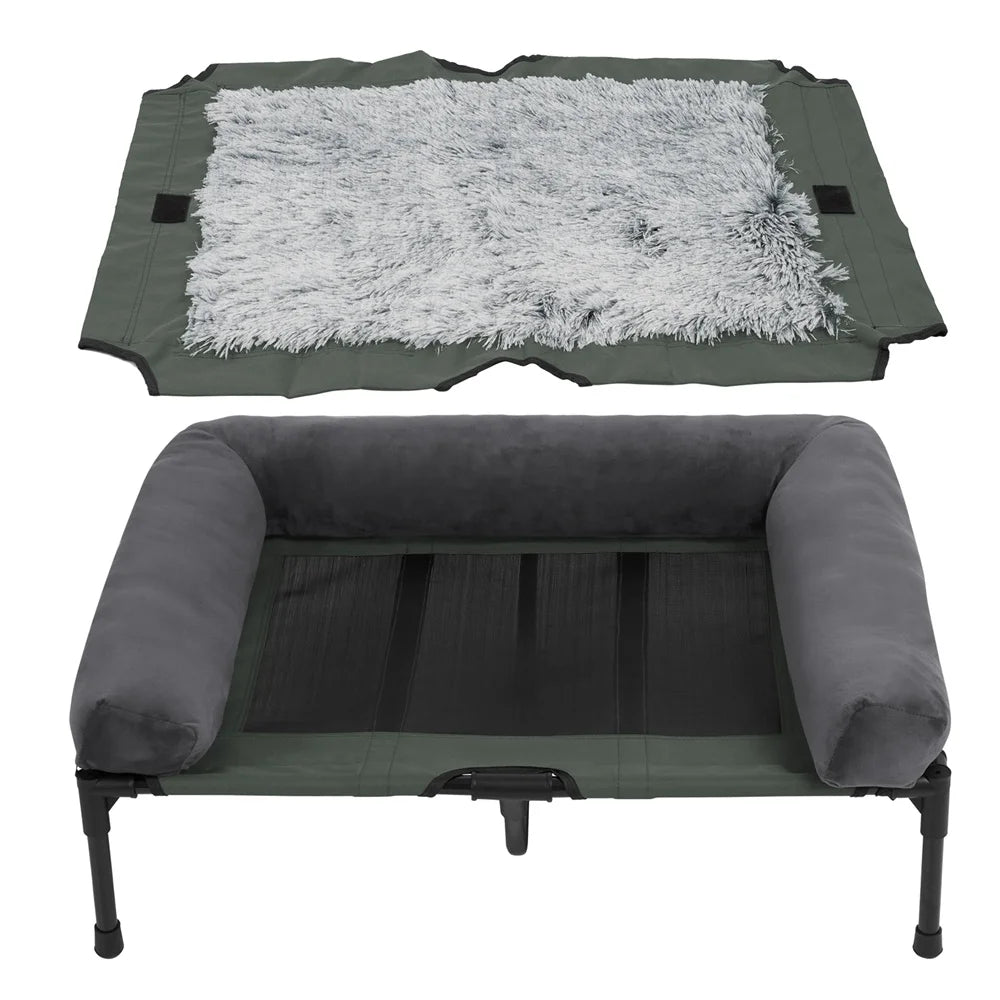 Large Elevated Dog Bed with Cooling Mat and Plush Pad
