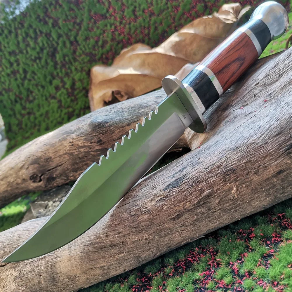 Military Fixed Blade Knife with Wood Handle and Sheath