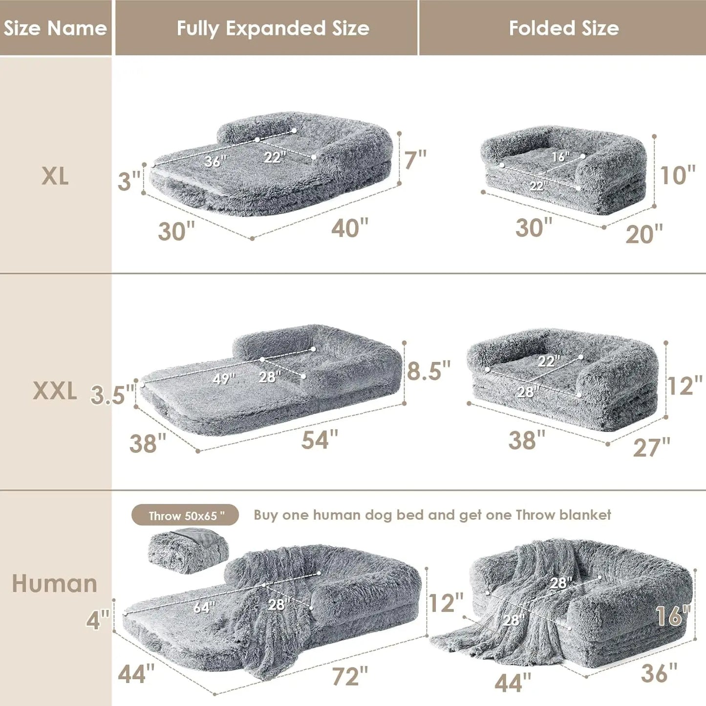 Foldable Orthopedic Memory Foam Human/Dog Bed