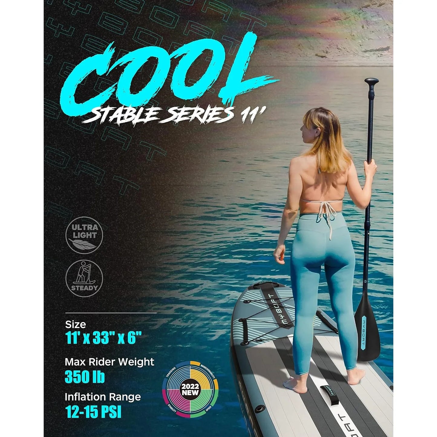 11'6" × 34" × 6" Extra Wide Inflatable Paddle Board, Stand Up Paddle Board for Fishing, Sup Board w/ 3 Removable Fins, Dual Bungees