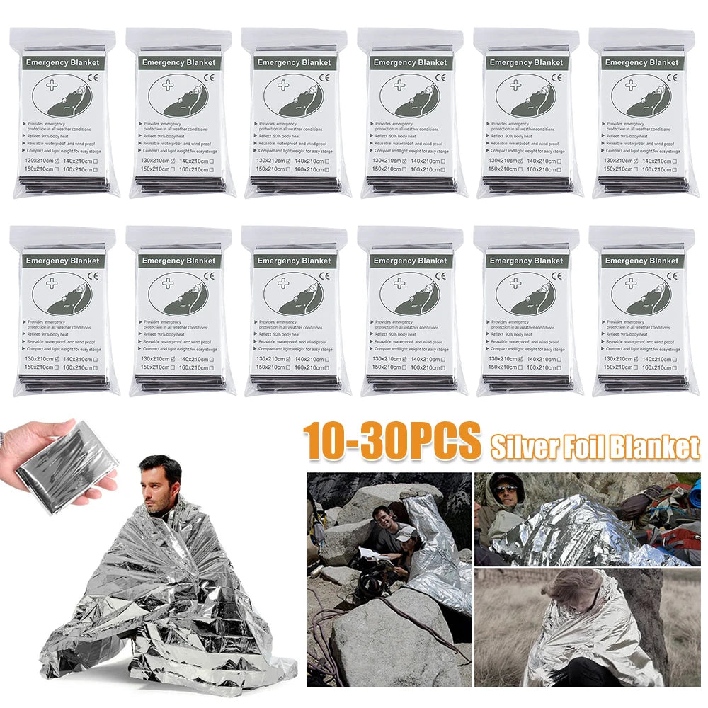 10 to 30 Pieces Emergency Foil Thermal Blanket Set