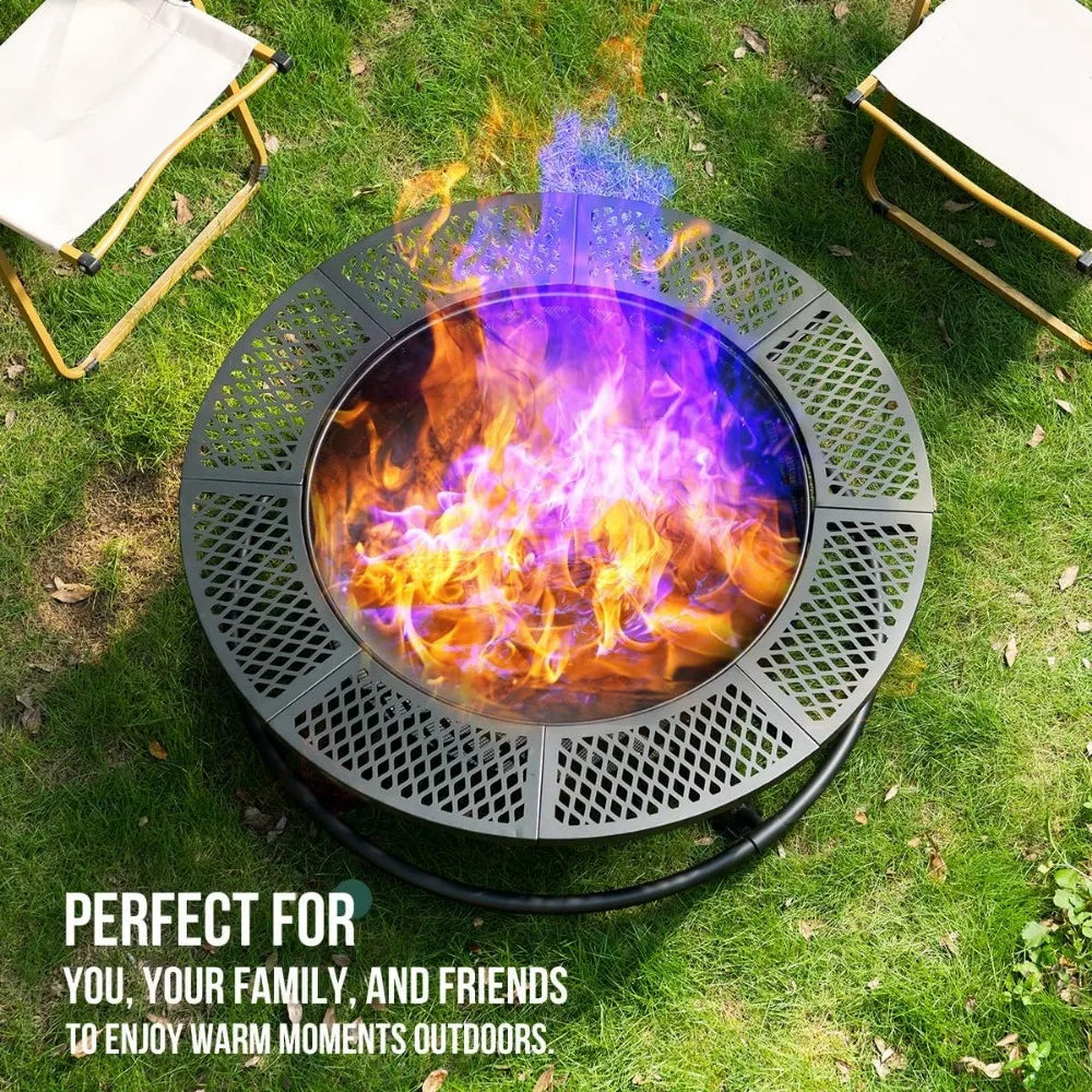 36 Inch Wood Burning Fire Pit with Grill and Lid