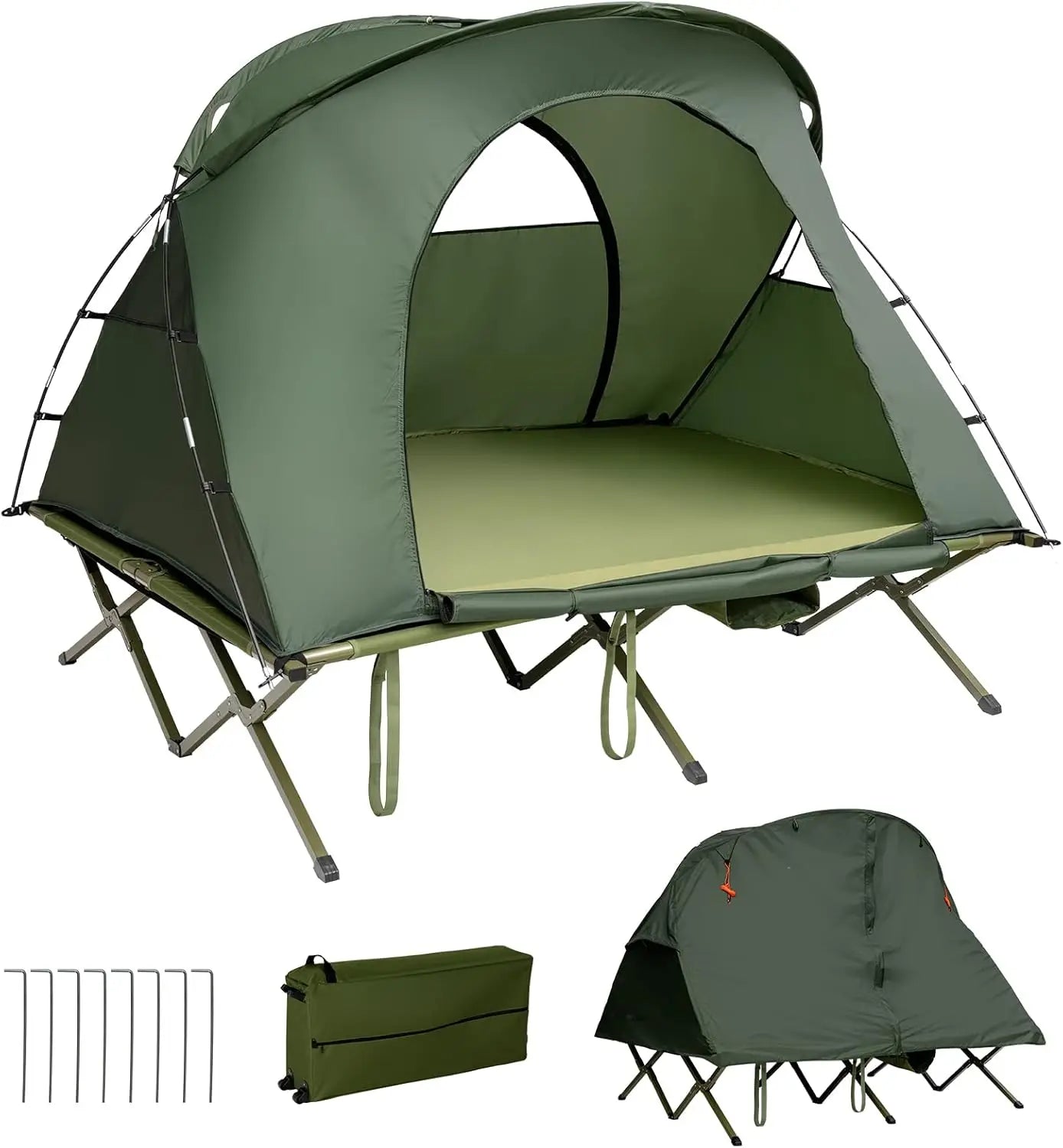 2 Person Elevated Tent Cot with Mattress and Carry Bag