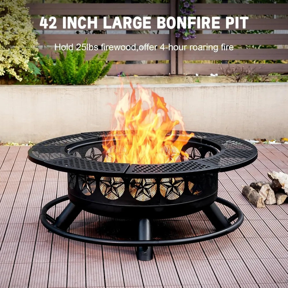 42 Inch Outdoor Fire Pit Table with Grills and Fire Poker
