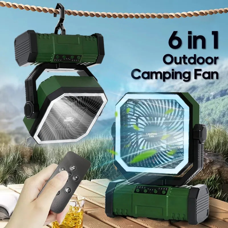 Camping Fan with LED Lantern Rechargeable 30000mAh Battery with Remote Oscillating Hook &Storage Bag