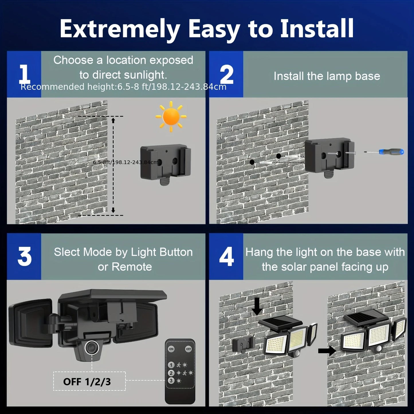 Solar Motion Sensor Safety Light with Remote Control, can attach to a tree