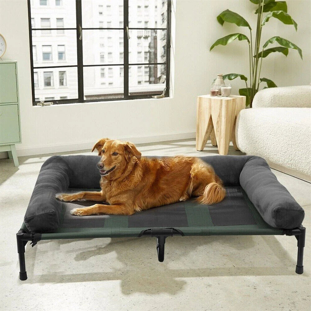 Large Elevated Dog Bed with Cooling Mat and Plush Pad