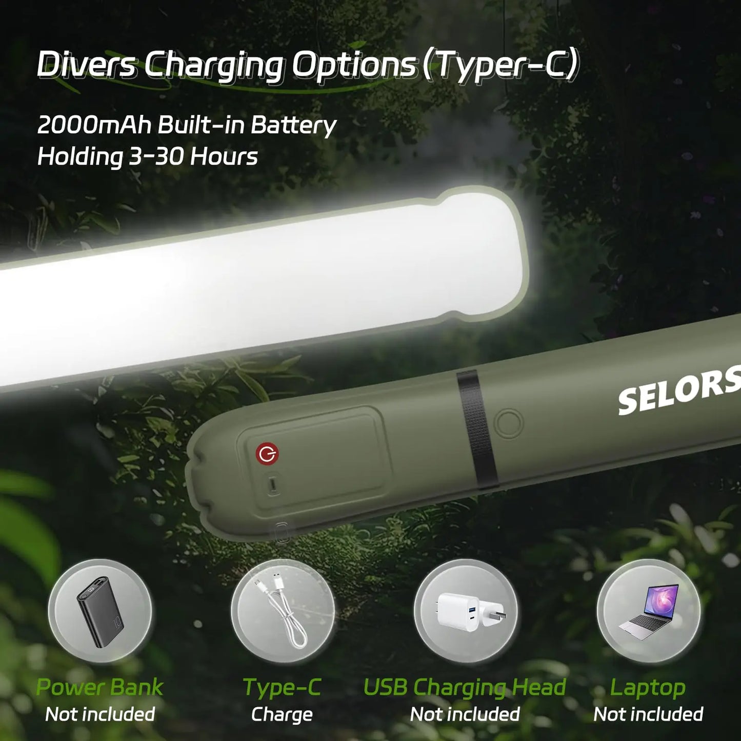 Rechargeable Waterproof Camping Light 2000mAh LED Spotlight