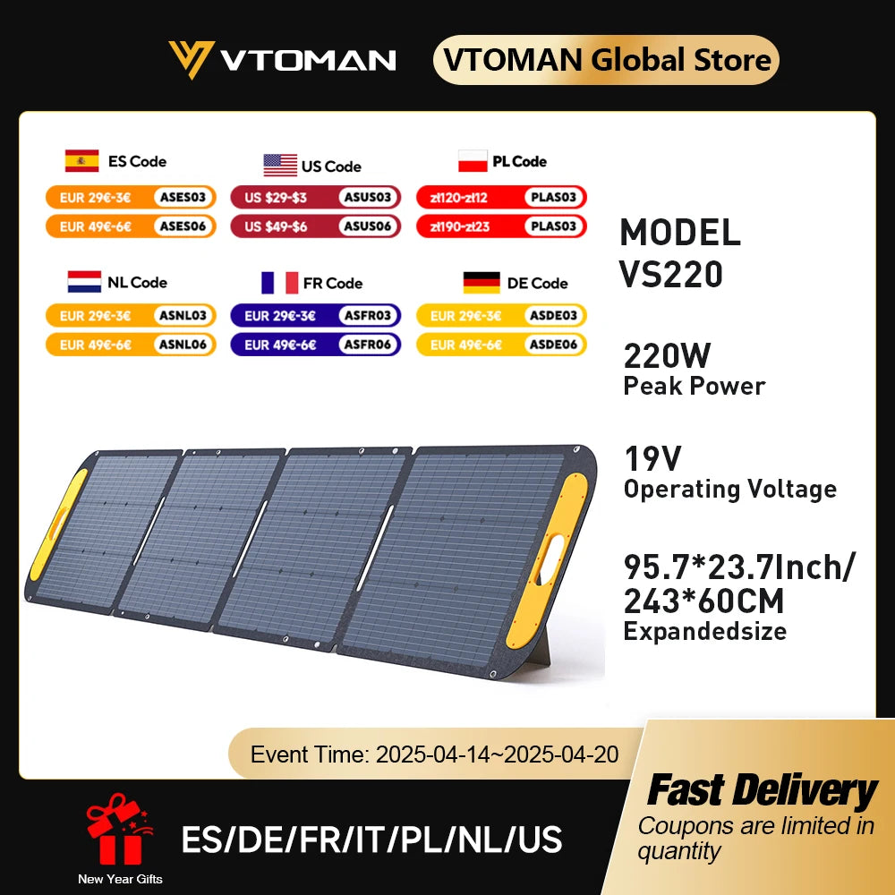 VTOMAN VS220 Rigid Foldable Solar Panel 220W Travel Kit