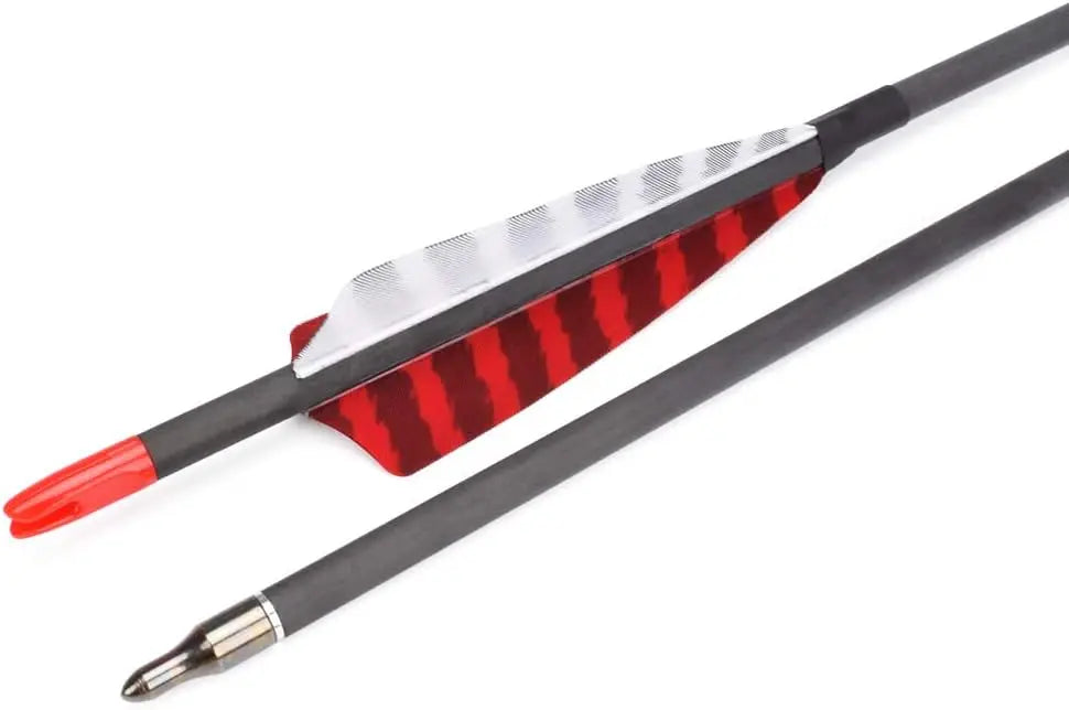 30" Pure Carbon Arrows 6/12 Pieces for Compound Bows w/100 Grain Screw Tips & 4 Inch Turkey Feathers Spine