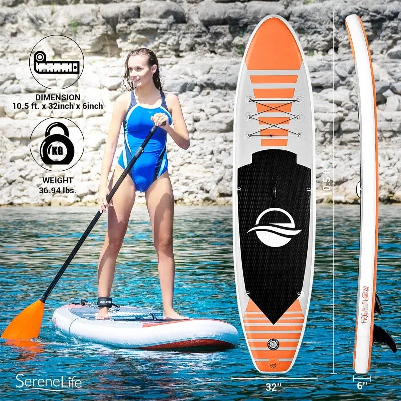 SereneLife Inflatable Stand Up Paddle Board with Paddle and Non Slip Deck