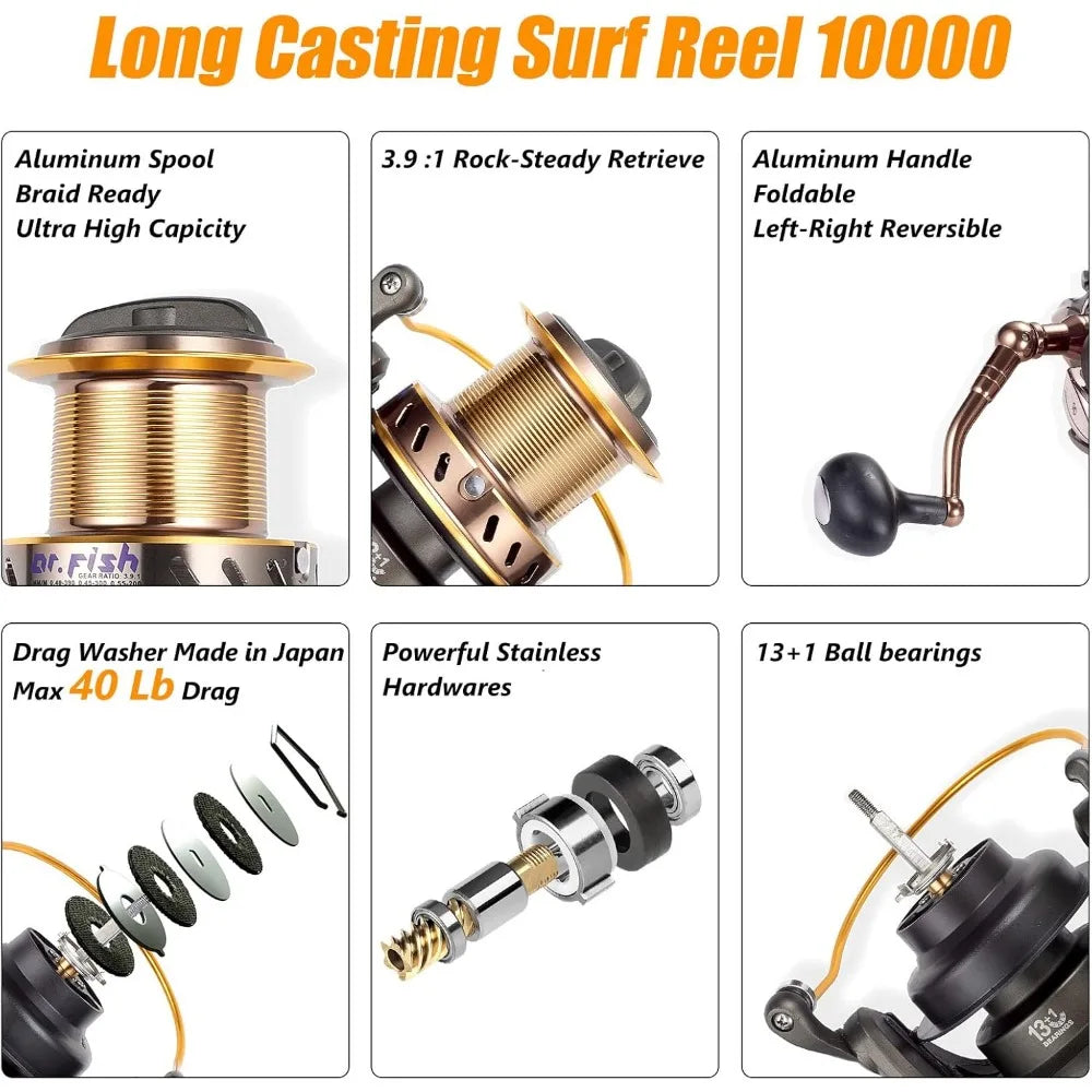 Saltwater Surf Rod and Reel Combo Beach Casting Spinning Kit