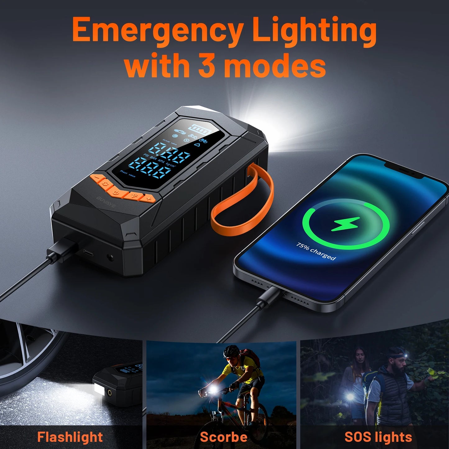 Portable Wired/Wireless Tire Inflator with Air Pump and 3M Power Cord