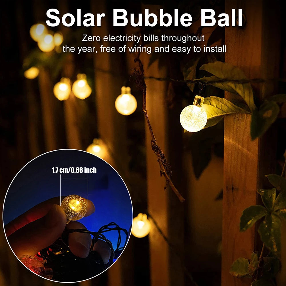 Solar-Powered Bubble Ball String Lights for Outdoor Camping & Garden Decoration