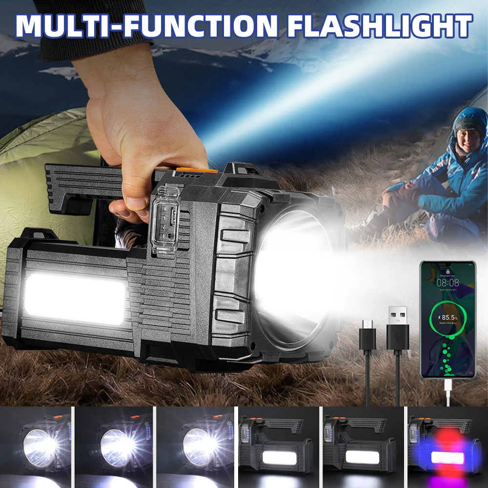 Solar Rechargeable High Power LED Flashlight Waterproof Outdoor Camping Lamp